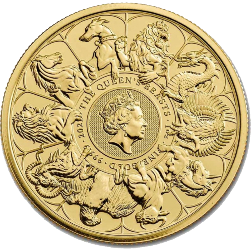 ЗОЛОТАЯ МОНЕТА ВЕЛИКОБРИТАНИИ - ДЕСЯТЬ ЗВЕРЕЙ КОРОЛЕВЫ, 2021 г.в., 1oz, 100£
